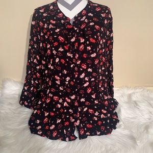 Lane Bryant Size 18 Floral Rayon Blouse Long Sleev
